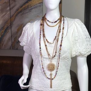 Coachella Boho Goddess Beaded Gold Necklace Set (4 piece)